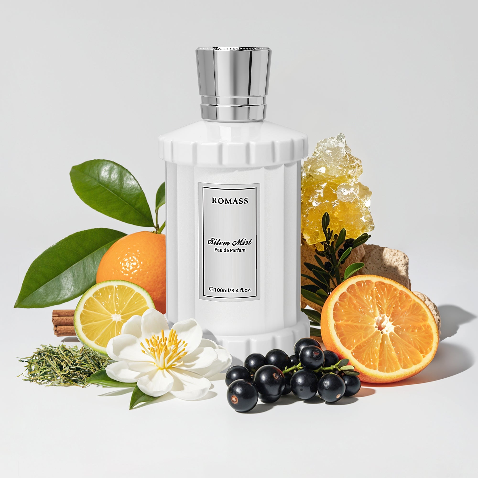 Romass Silver Mist Eau de Parfum Spray for Men & Women with Orange Blossom, Lemon, Bergamot, Blackcurrant, Rose, Musk & Cedar - 3.4oz/100ml