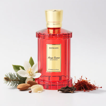 ROMASS Rouge Essence Luxe Perfume - 12+ Hours Long-Lasting Fragrance with Vibrant Saffron, Warm Amber, Woody Accords & Creamy Almond Notes in Gold Bottle