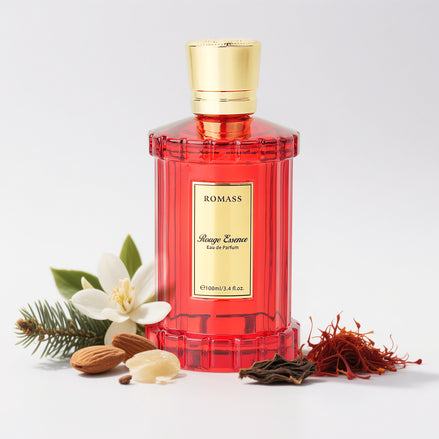 ROMASS Rouge Essence Luxe Perfume - 12+ Hours Long-Lasting Fragrance with Vibrant Saffron, Warm Amber, Woody Accords & Creamy Almond Notes in Gold Bottle