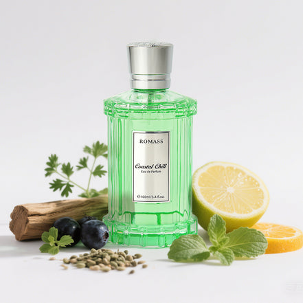 ROMASS Coastal Chill Eau de Parfum Unisex 100ml with Frosted Bergamot Tidepool Moss & Sun Bleached Ambergris