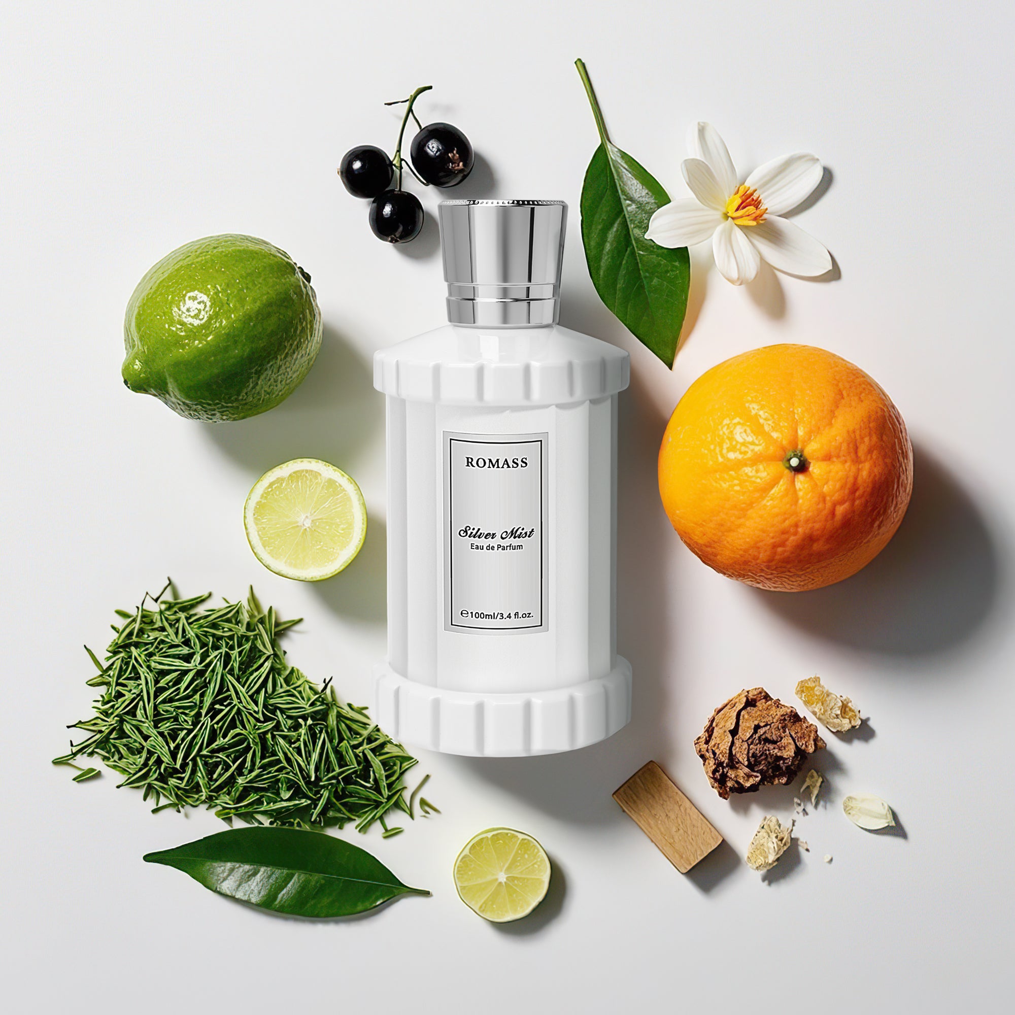 Romass Silver Mist Eau de Parfum Spray for Men & Women with Orange Blossom, Lemon, Bergamot, Blackcurrant, Rose, Musk & Cedar - 3.4oz/100ml