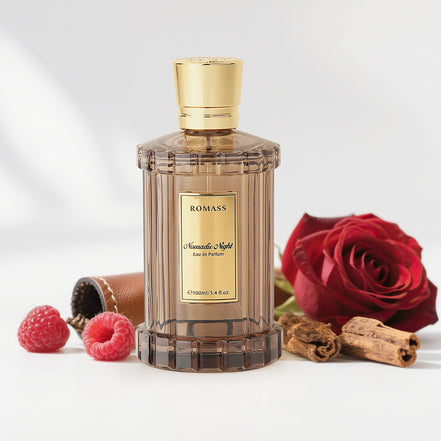 ROMASS Nomadic Night EDP Unisex Parfum 3.4oz 100ml Deep Smoky Oud Leather Raspberry Spices Notes in Elegant Glass Bottle for Adventurous Souls