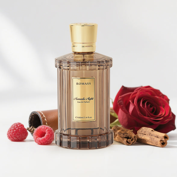 ROMASS Nomadic Night EDP Unisex Parfum 3.4oz 100ml Deep Smoky Oud Leather Raspberry Spices Notes in Elegant Glass Bottle for Adventurous Souls