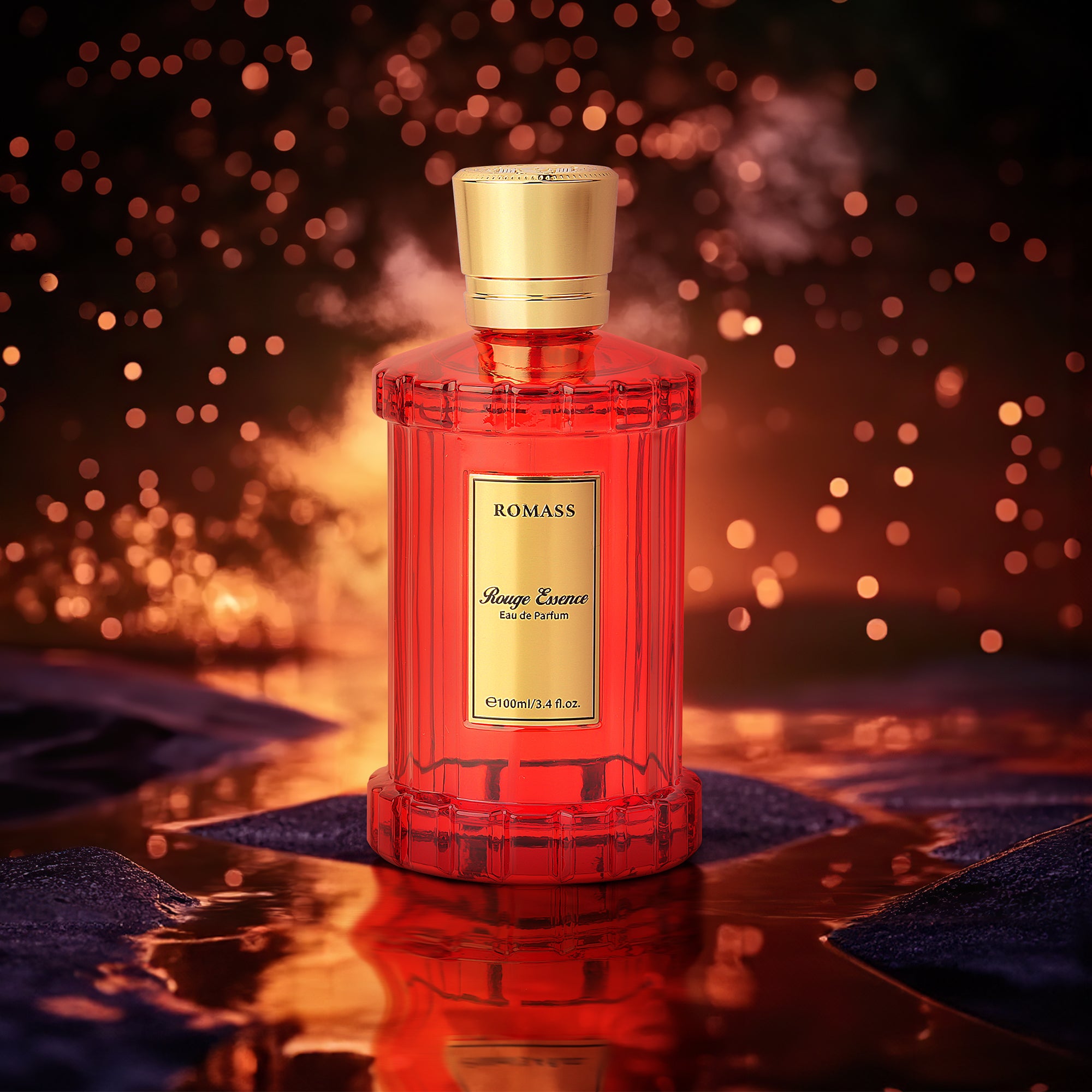 ROMASS Rouge Essence Luxe Perfume - 12+ Hours Long-Lasting Fragrance with Vibrant Saffron, Warm Amber, Woody Accords & Creamy Almond Notes in Gold Bottle