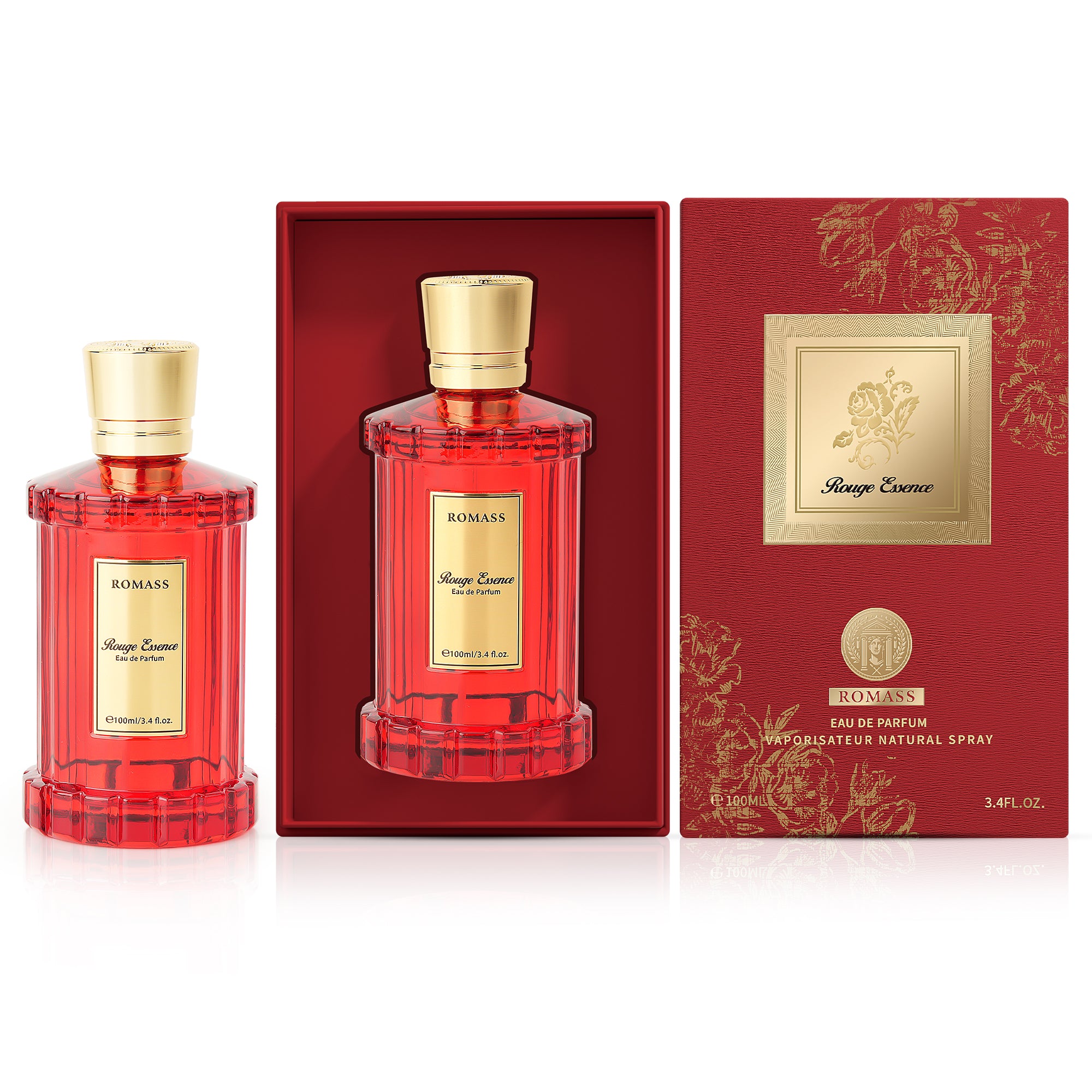 ROMASS Rouge Essence Luxe Perfume - 12+ Hours Long-Lasting Fragrance with Vibrant Saffron, Warm Amber, Woody Accords & Creamy Almond Notes in Gold Bottle