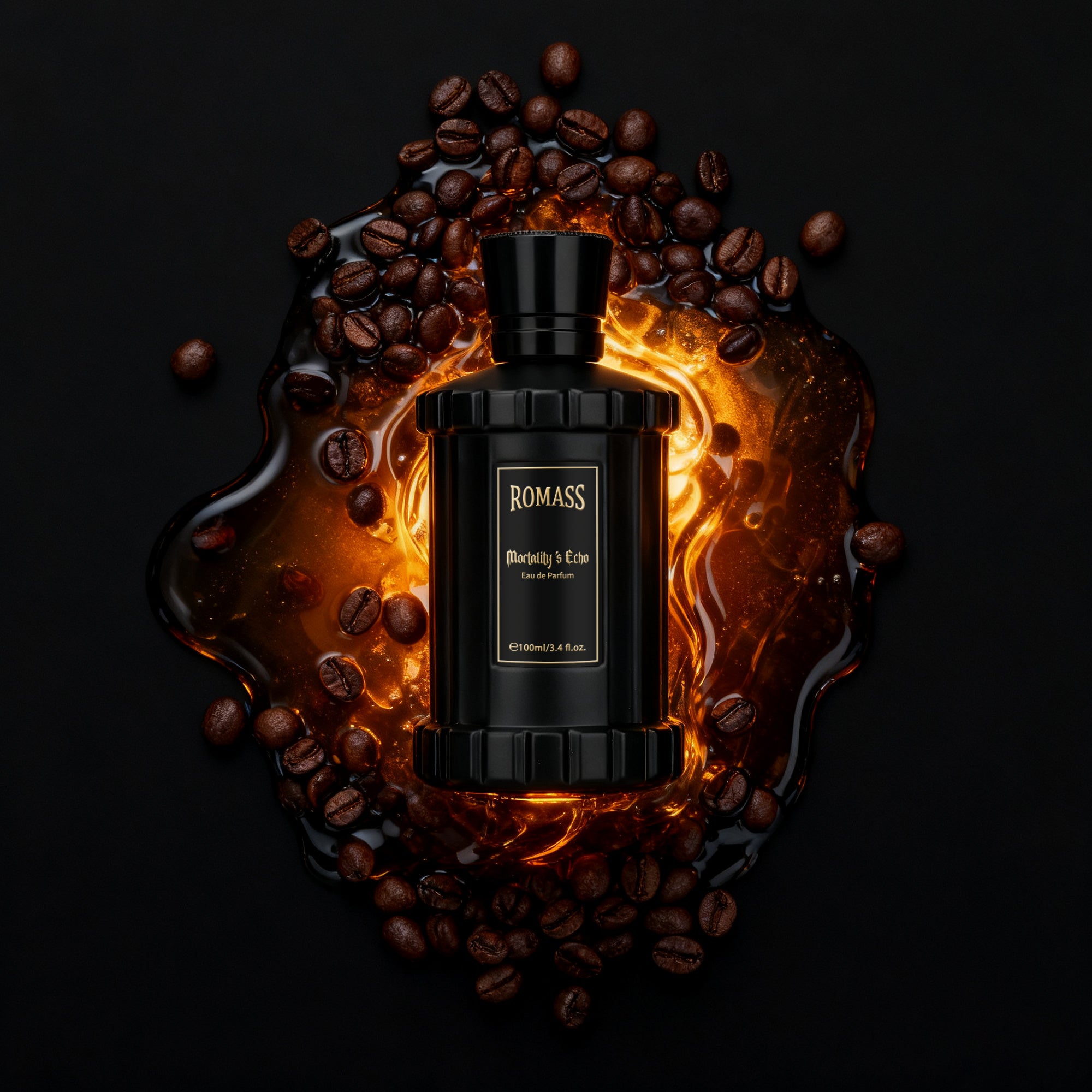 ROMASS Mortality’s Echo Eau de Parfum 3.4oz/100ml | Obsidian Black Bottle | Long-Lasting Dark Gourmand Fragrance | Notes of Dark Cocoa, Rum, and Ancient Cypress