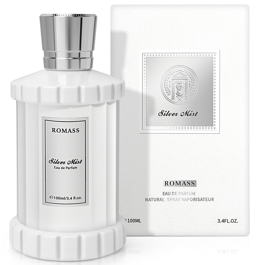 Romass Silver Mist Eau de Parfum Spray for Men & Women with Orange Blossom, Lemon, Bergamot, Blackcurrant, Rose, Musk & Cedar - 3.4oz/100ml