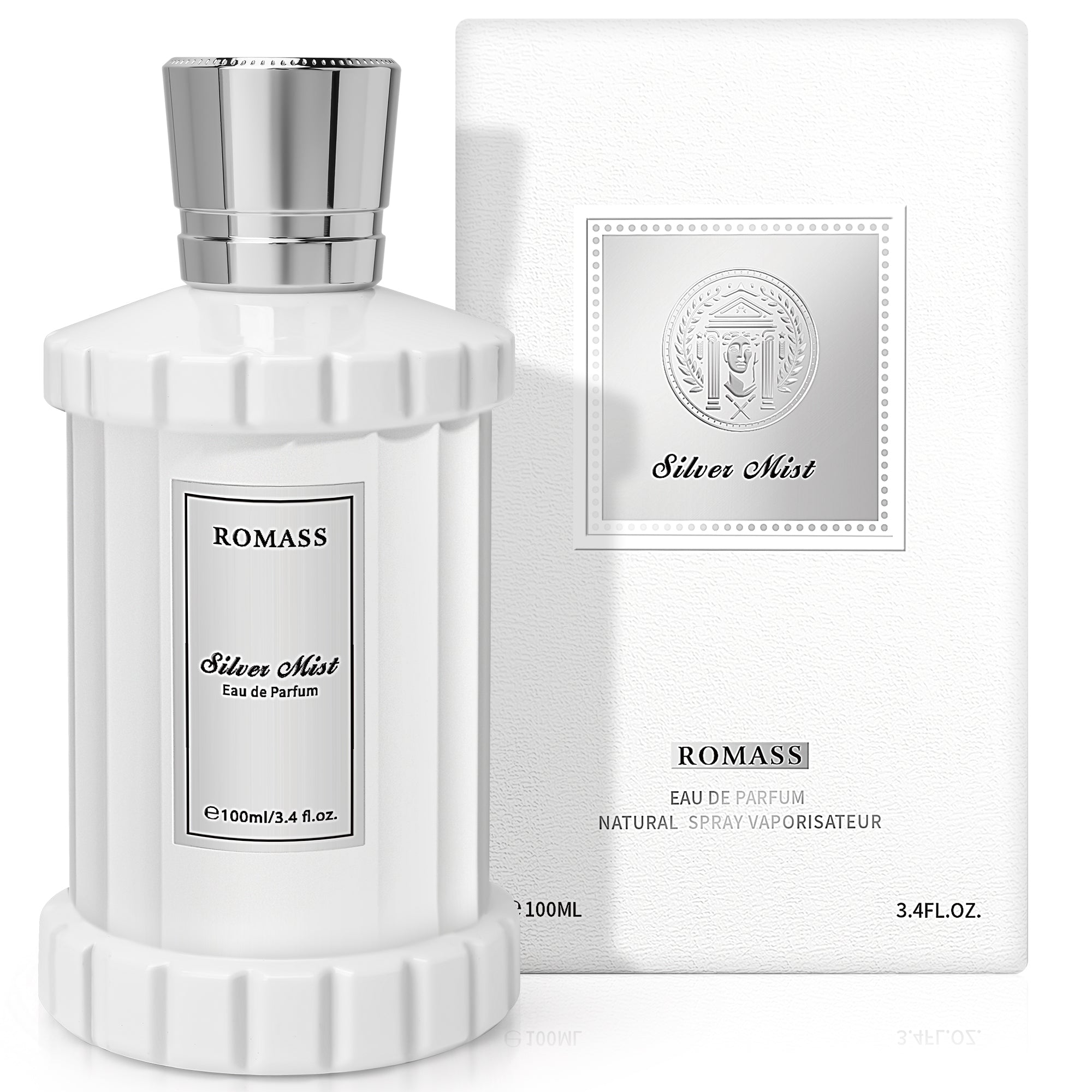 Romass Silver Mist Eau de Parfum Spray for Men & Women with Orange Blossom, Lemon, Bergamot, Blackcurrant, Rose, Musk & Cedar - 3.4oz/100ml