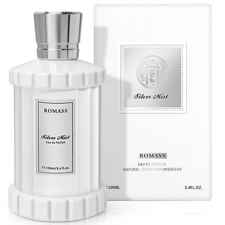 Romass Silver Mist Eau de Parfum Spray for Men & Women with Orange Blossom, Lemon, Bergamot, Blackcurrant, Rose, Musk & Cedar - 3.4oz/100ml
