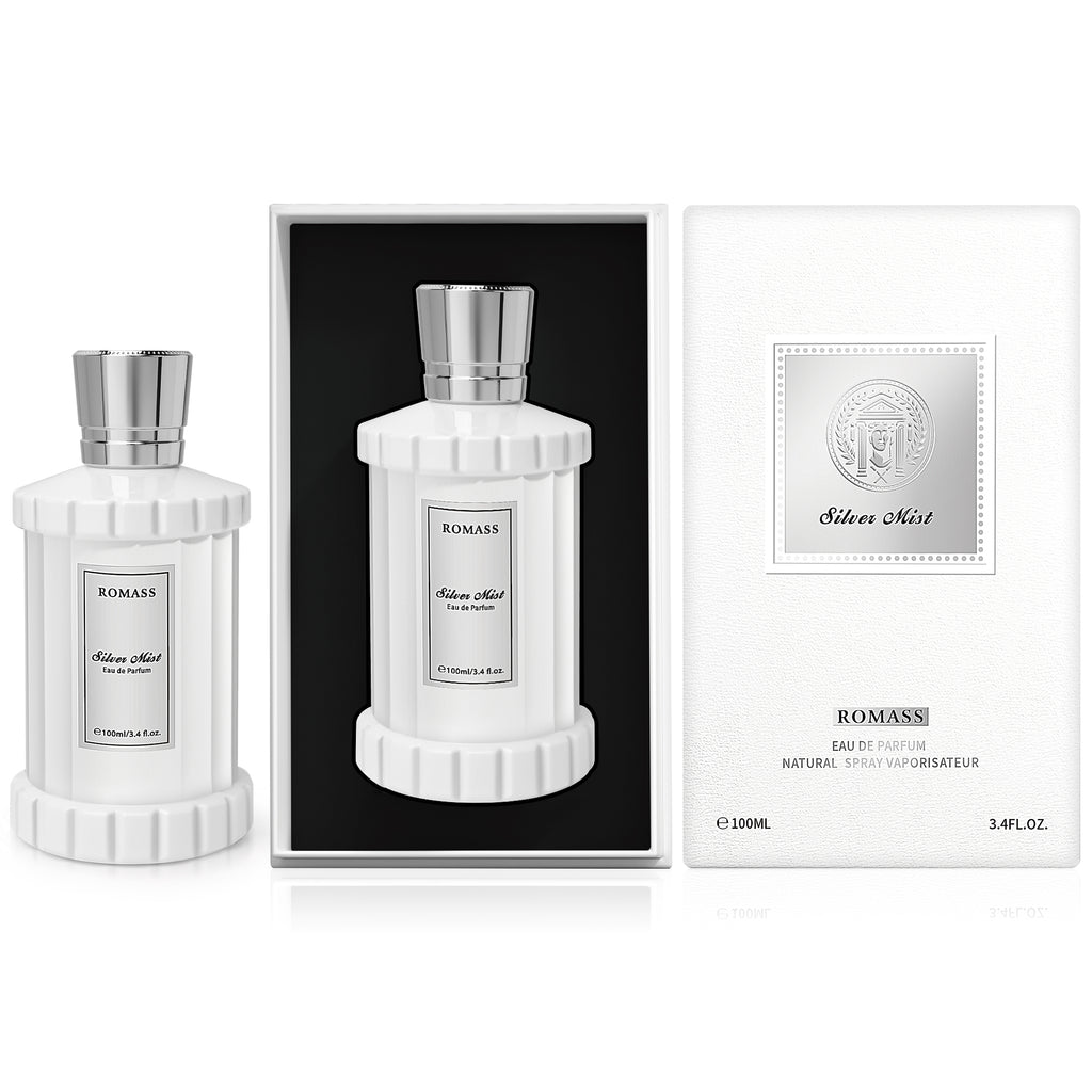 Romass Silver Mist Eau de Parfum Spray for Men & Women with Orange Blossom, Lemon, Bergamot, Blackcurrant, Rose, Musk & Cedar - 3.4oz/100ml