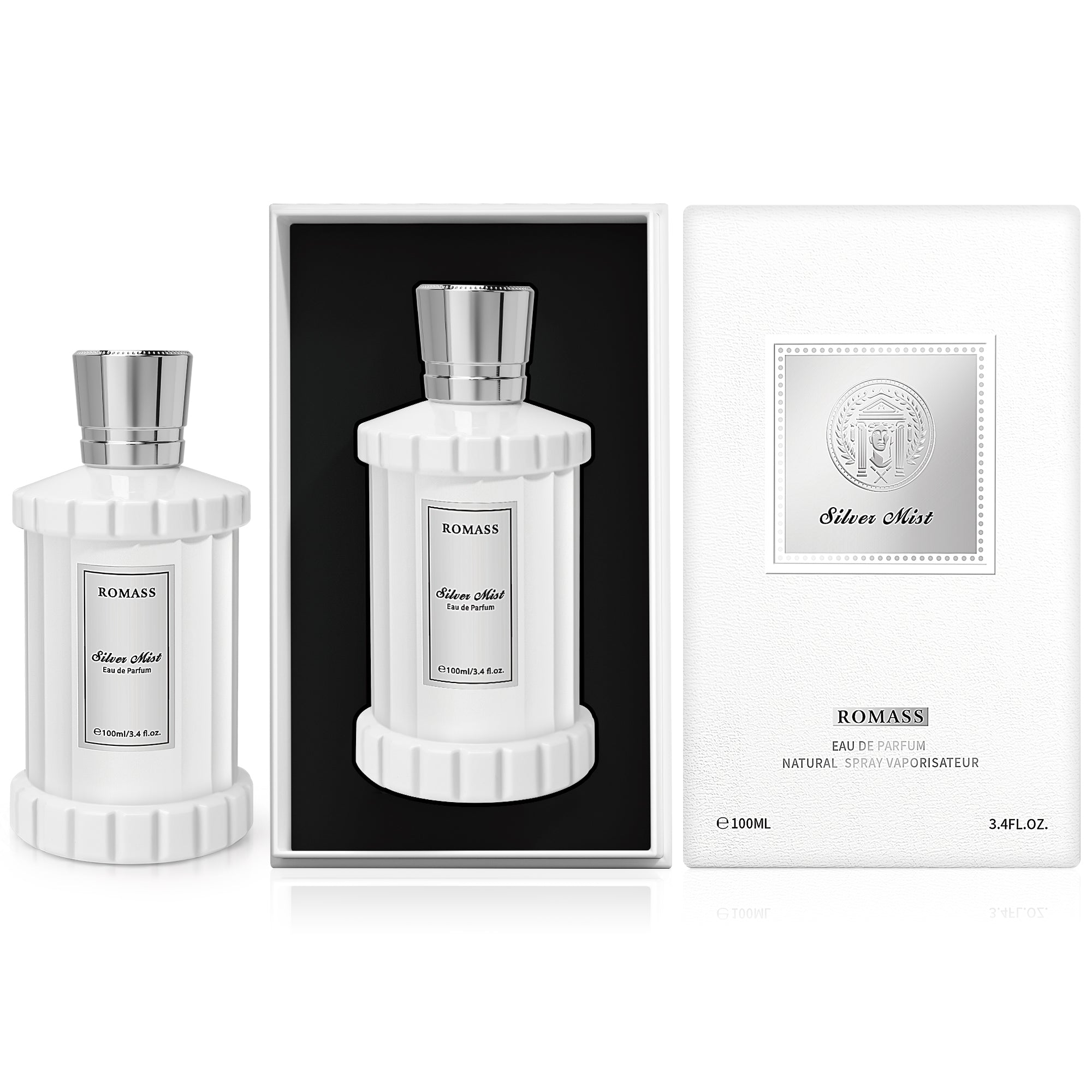 Romass Silver Mist Eau de Parfum Spray for Men & Women with Orange Blossom, Lemon, Bergamot, Blackcurrant, Rose, Musk & Cedar - 3.4oz/100ml
