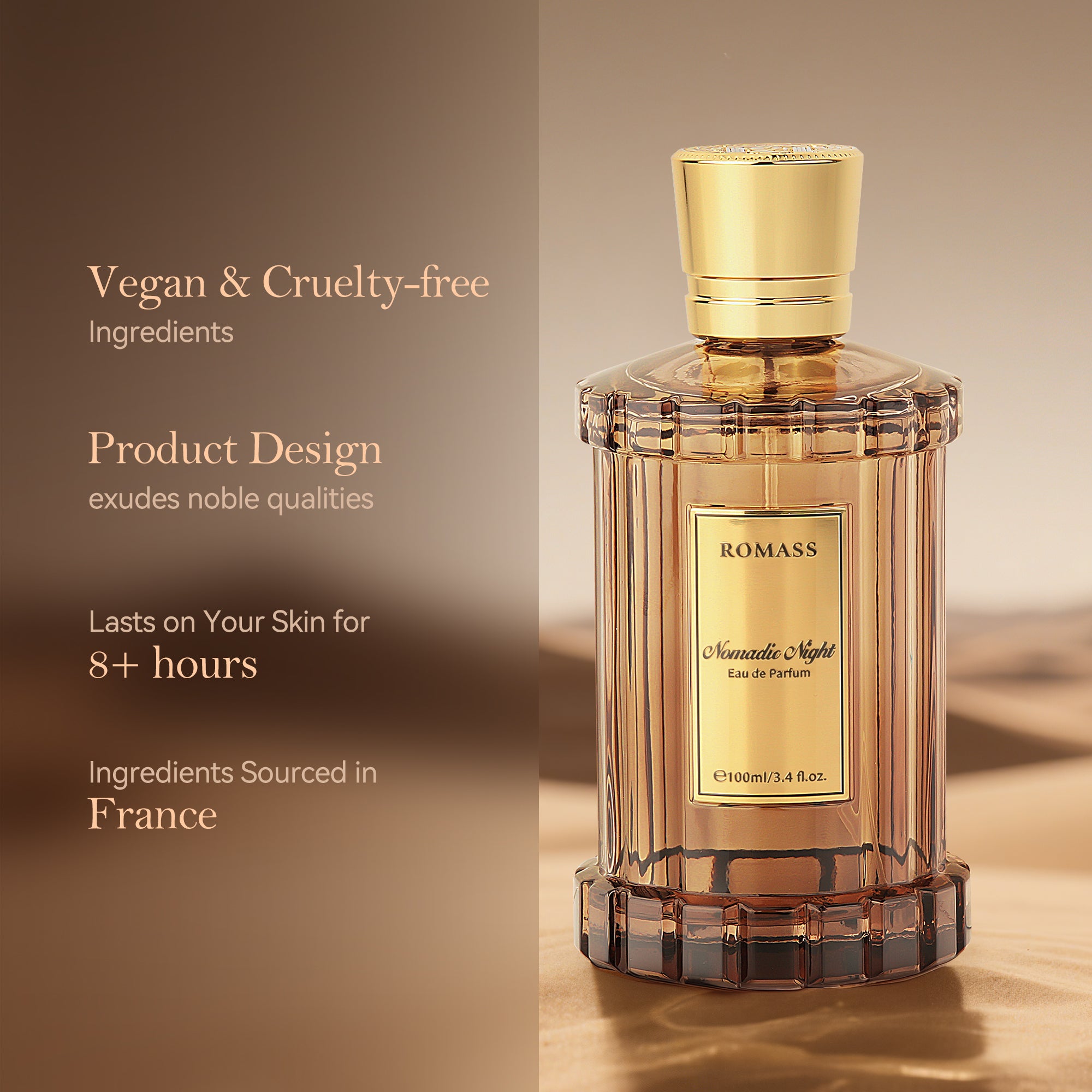 ROMASS Nomadic Night EDP Unisex Parfum 3.4oz 100ml Deep Smoky Oud Leather Raspberry Spices Notes in Elegant Glass Bottle for Adventurous Souls