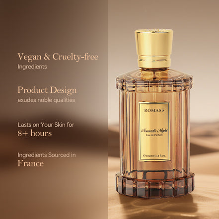 ROMASS Nomadic Night EDP Unisex Parfum 3.4oz 100ml Deep Smoky Oud Leather Raspberry Spices Notes in Elegant Glass Bottle for Adventurous Souls
