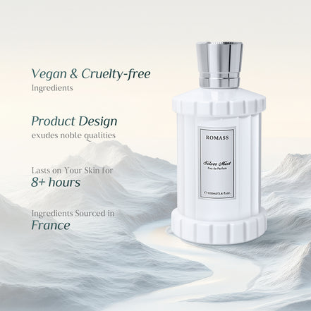 Romass Silver Mist Eau de Parfum Spray for Men & Women with Orange Blossom, Lemon, Bergamot, Blackcurrant, Rose, Musk & Cedar - 3.4oz/100ml