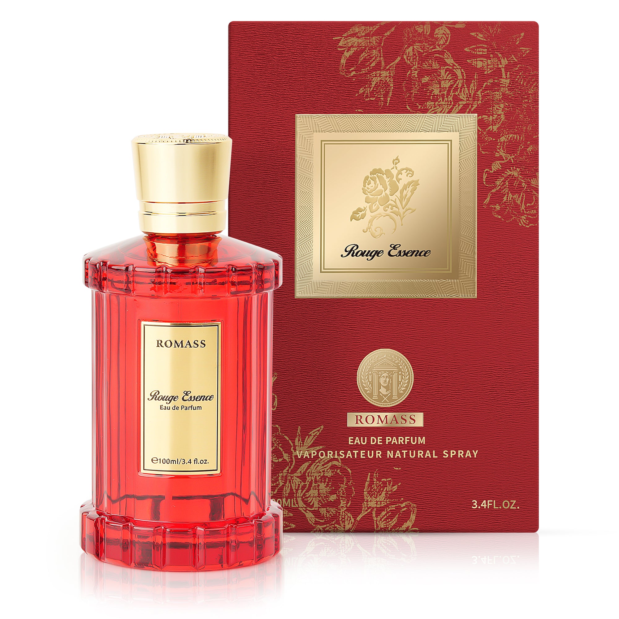ROMASS Rouge Essence Luxe Perfume - 12+ Hours Long-Lasting Fragrance with Vibrant Saffron, Warm Amber, Woody Accords & Creamy Almond Notes in Gold Bottle