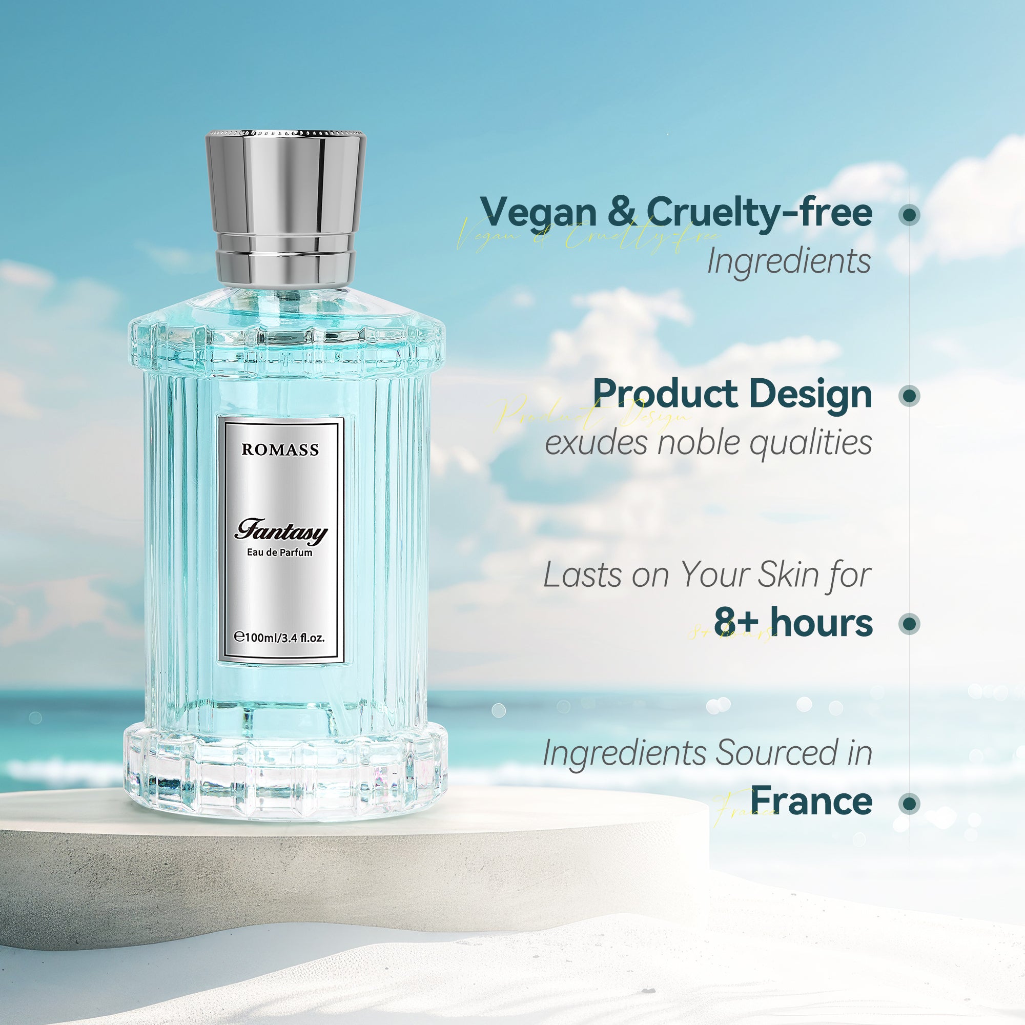 ROMASS Fantasy Unisex Eau de Parfum 100ml with Exotic Floral Woody Amber Fragrance Orange Blossom Jasmine Rose Vanilla Cedar