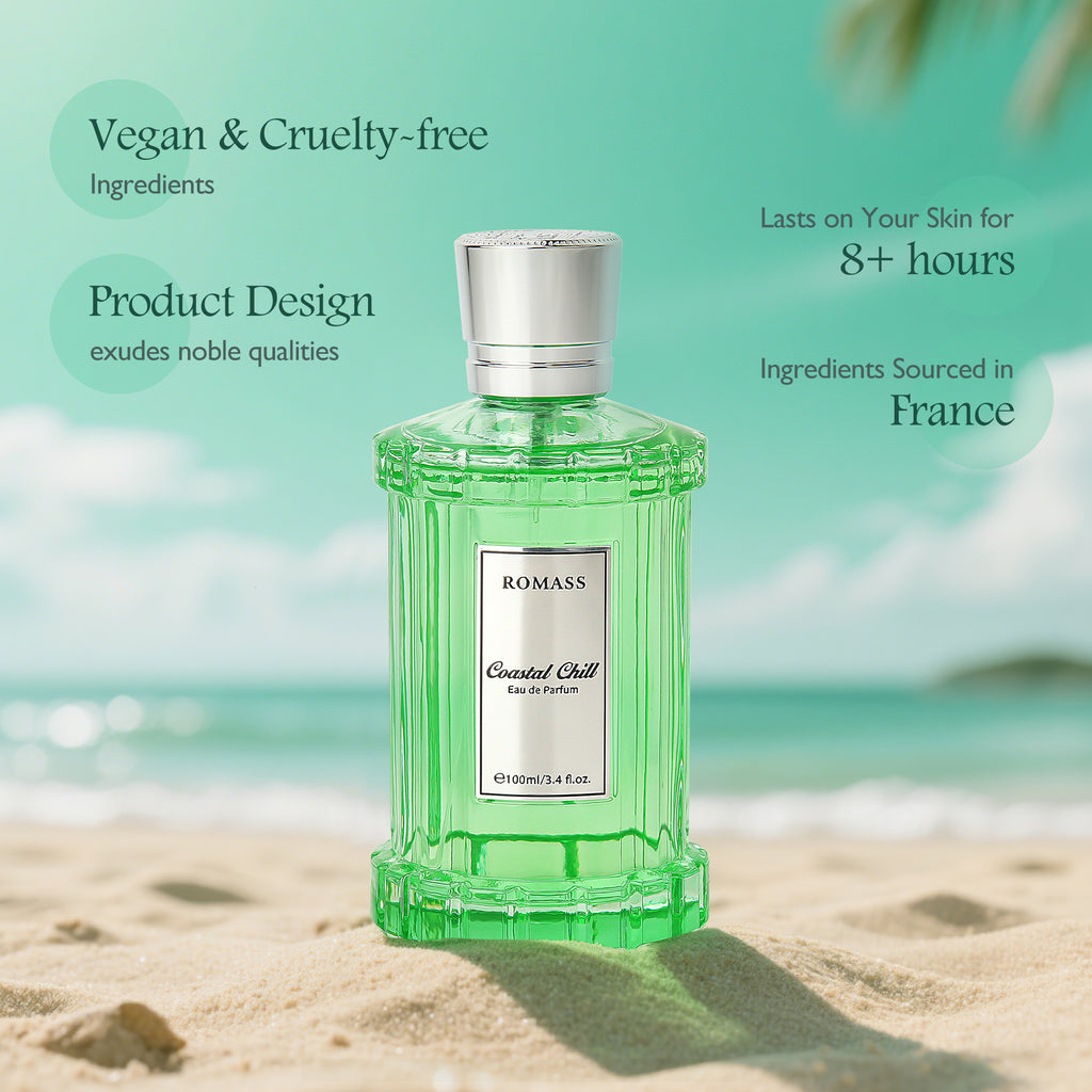 ROMASS Coastal Chill Eau de Parfum Unisex 100ml with Frosted Bergamot Tidepool Moss & Sun Bleached Ambergris