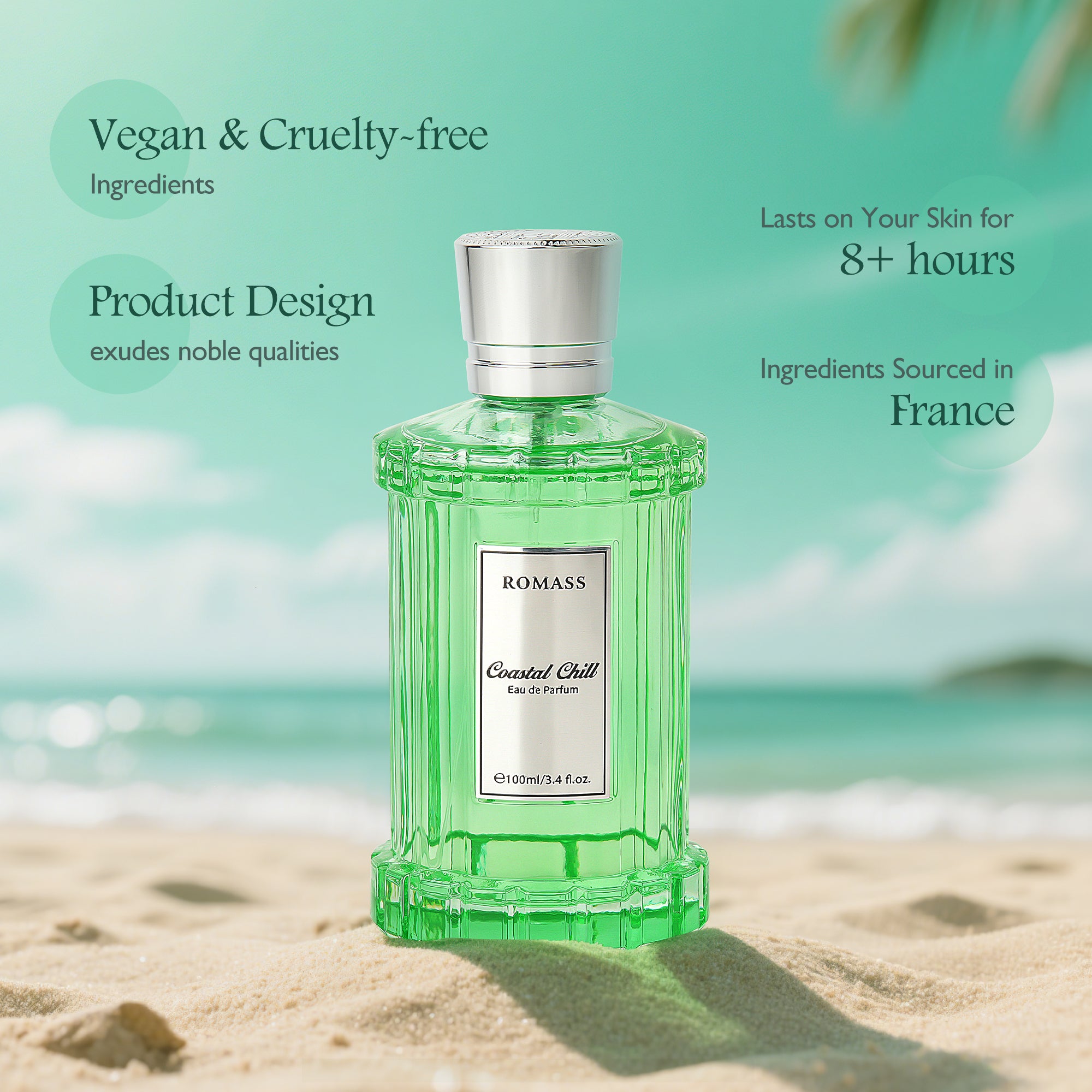 ROMASS Coastal Chill Eau de Parfum Unisex 100ml with Frosted Bergamot Tidepool Moss & Sun Bleached Ambergris