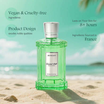 ROMASS Coastal Chill Eau de Parfum Unisex 100ml with Frosted Bergamot Tidepool Moss & Sun Bleached Ambergris