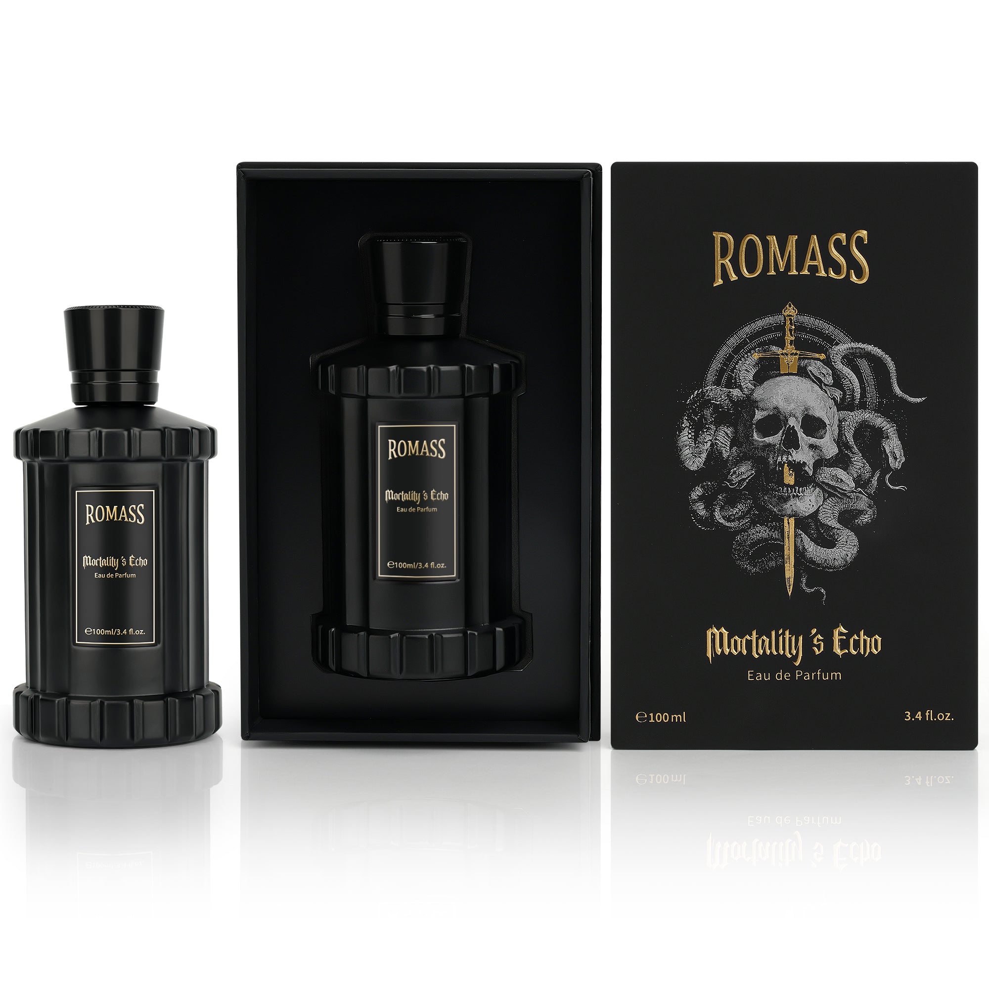 ROMASS Mortality’s Echo Eau de Parfum 3.4oz/100ml | Obsidian Black Bottle | Long-Lasting Dark Gourmand Fragrance | Notes of Dark Cocoa, Rum, and Ancient Cypress