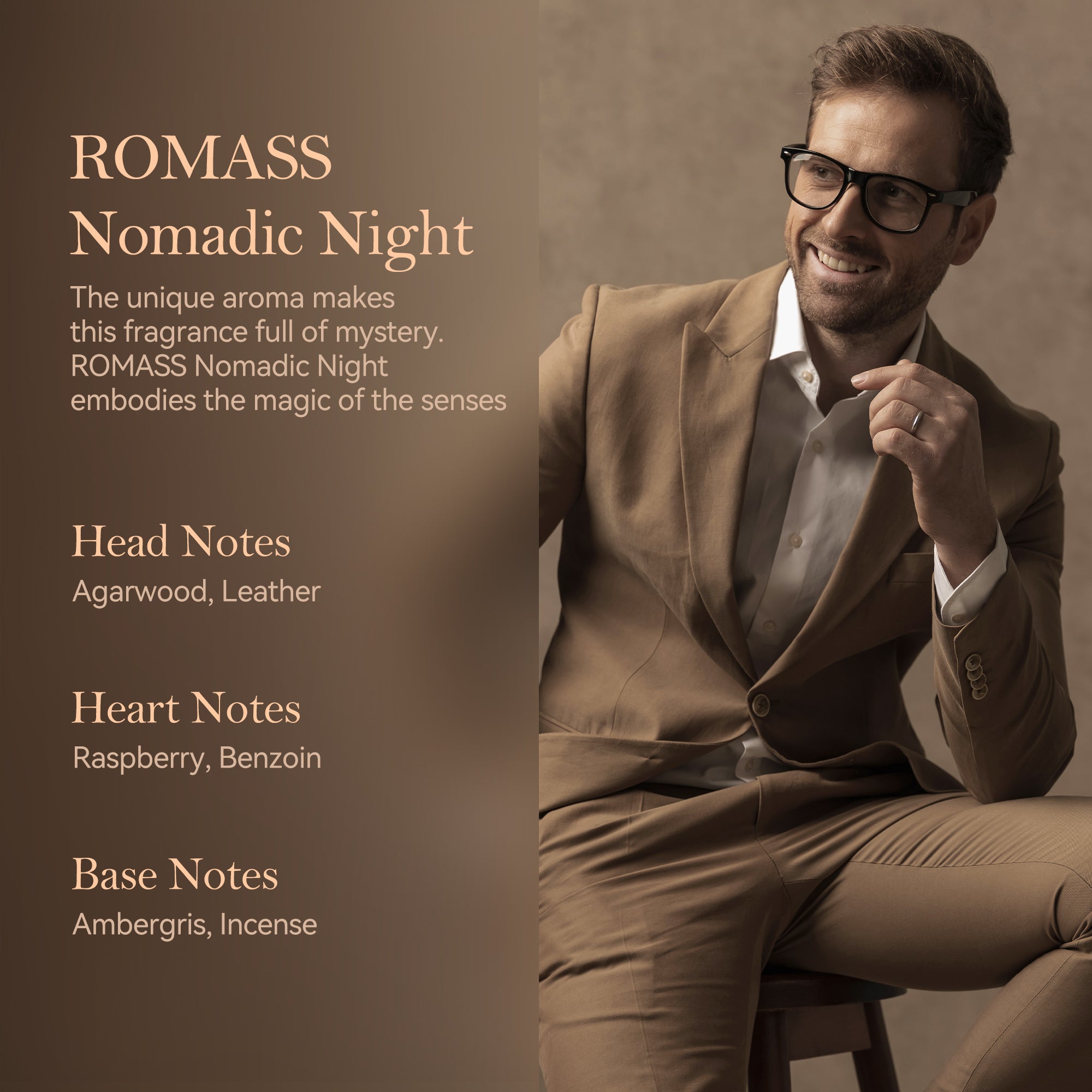 ROMASS Nomadic Night EDP Unisex Parfum 3.4oz 100ml Deep Smoky Oud Leather Raspberry Spices Notes in Elegant Glass Bottle for Adventurous Souls