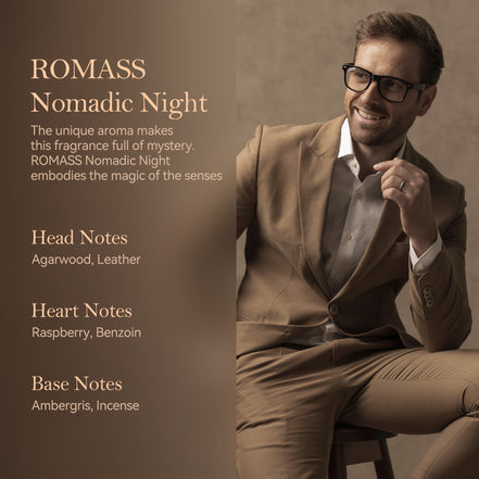 ROMASS Nomadic Night EDP Unisex Parfum 3.4oz 100ml Deep Smoky Oud Leather Raspberry Spices Notes in Elegant Glass Bottle for Adventurous Souls