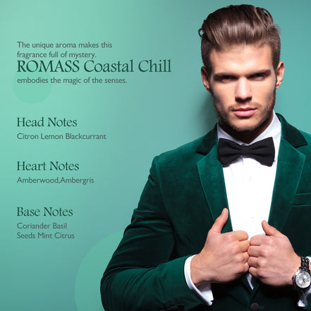 ROMASS Coastal Chill Eau de Parfum Unisex 100ml with Frosted Bergamot Tidepool Moss & Sun Bleached Ambergris