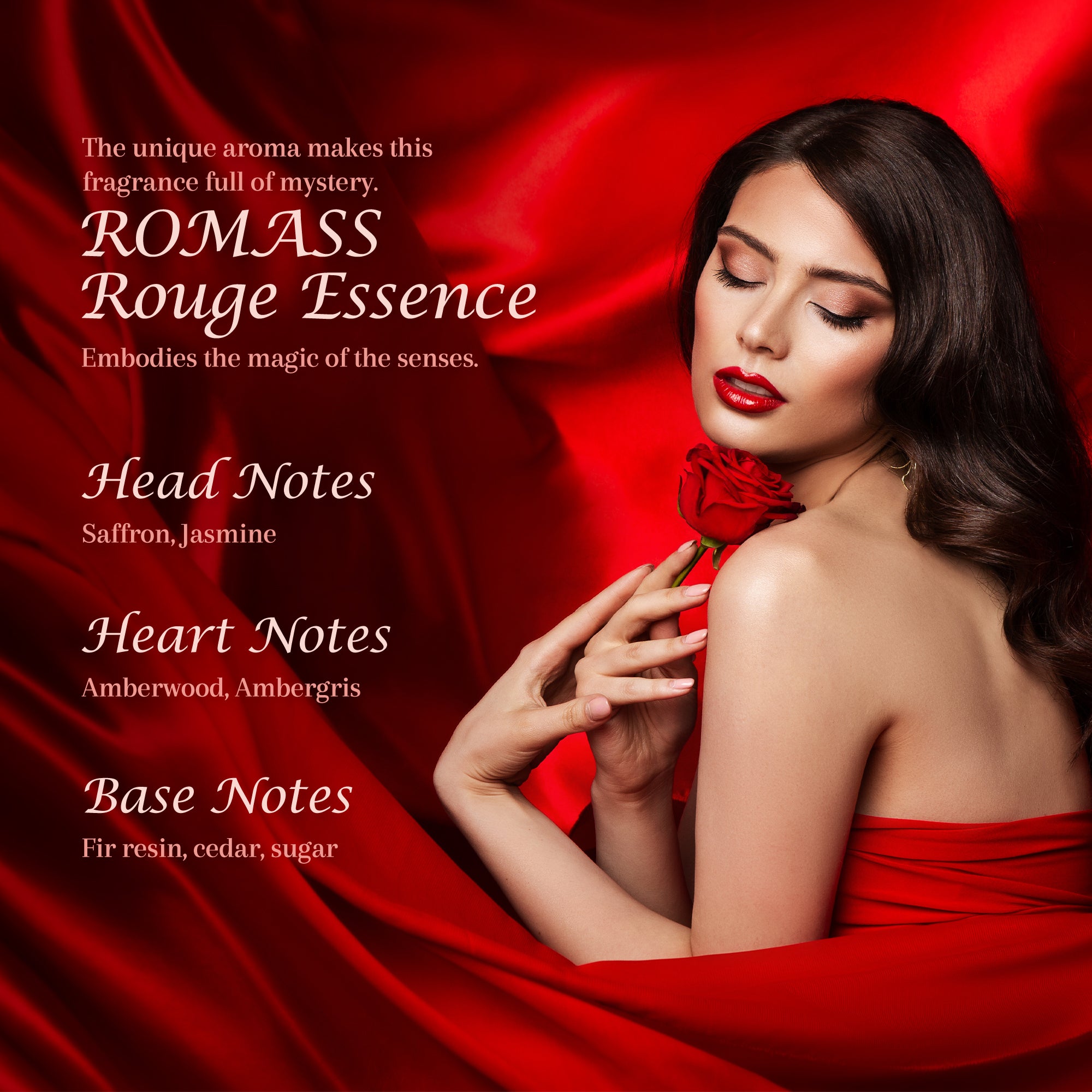 ROMASS Rouge Essence Luxe Perfume - 12+ Hours Long-Lasting Fragrance with Vibrant Saffron, Warm Amber, Woody Accords & Creamy Almond Notes in Gold Bottle