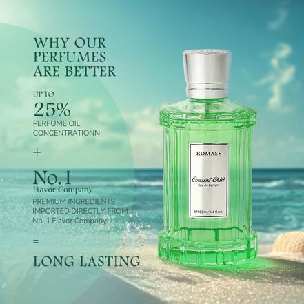 ROMASS Coastal Chill Eau de Parfum Unisex 100ml with Frosted Bergamot Tidepool Moss & Sun Bleached Ambergris