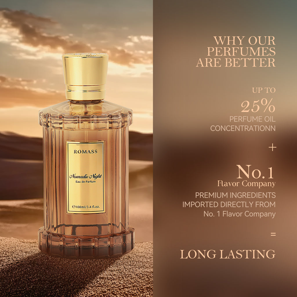 ROMASS Nomadic Night EDP Unisex Parfum 3.4oz 100ml Deep Smoky Oud Leather Raspberry Spices Notes in Elegant Glass Bottle for Adventurous Souls