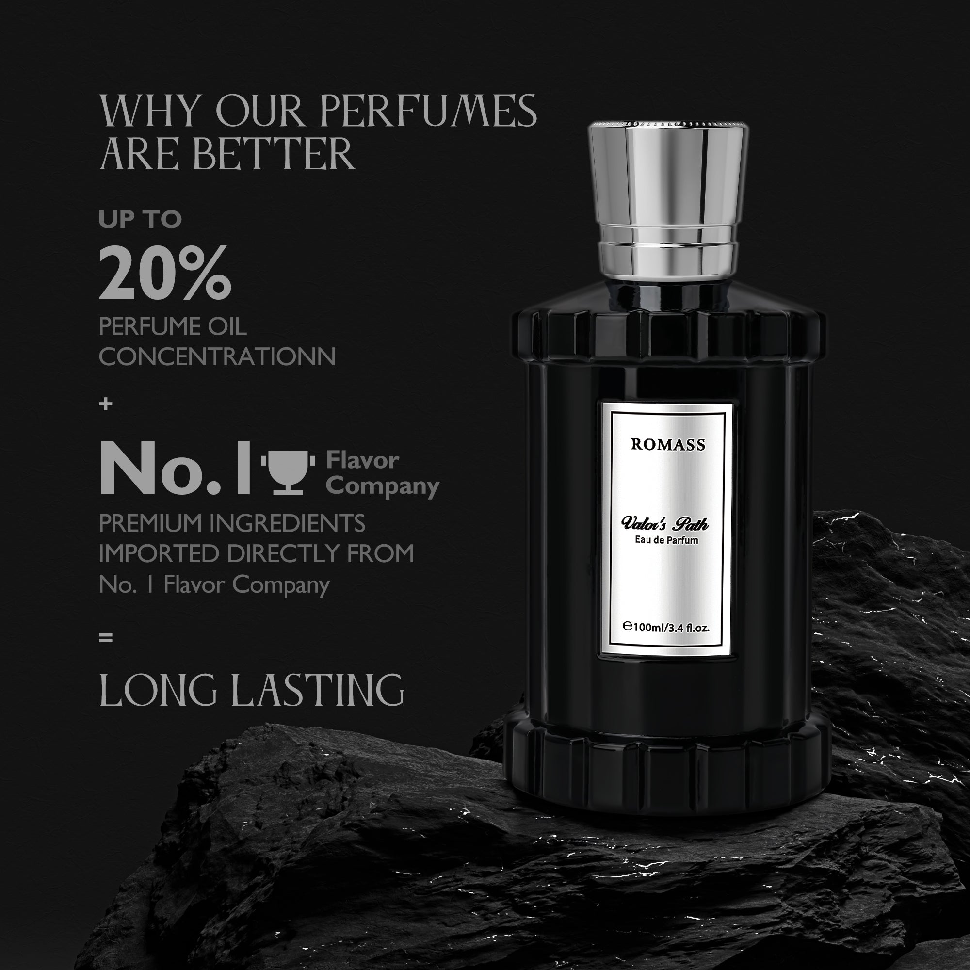 ROMASS Valor's Path Eau de Parfum Spray for Men & Women 3.4oz/100ml with Citrus Orange Blossom Lemon Lavender Vetiver Cedar & Amber Fragrance Unisex