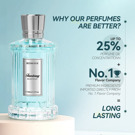 ROMASS Fantasy Unisex Eau de Parfum 100ml with Exotic Floral Woody Amber Fragrance Orange Blossom Jasmine Rose Vanilla Cedar