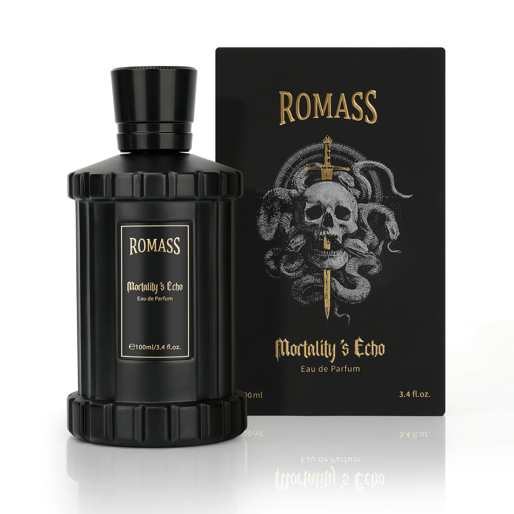 ROMASS Mortality’s Echo Eau de Parfum 3.4oz/100ml | Obsidian Black Bottle | Long-Lasting Dark Gourmand Fragrance | Notes of Dark Cocoa, Rum, and Ancient Cypress