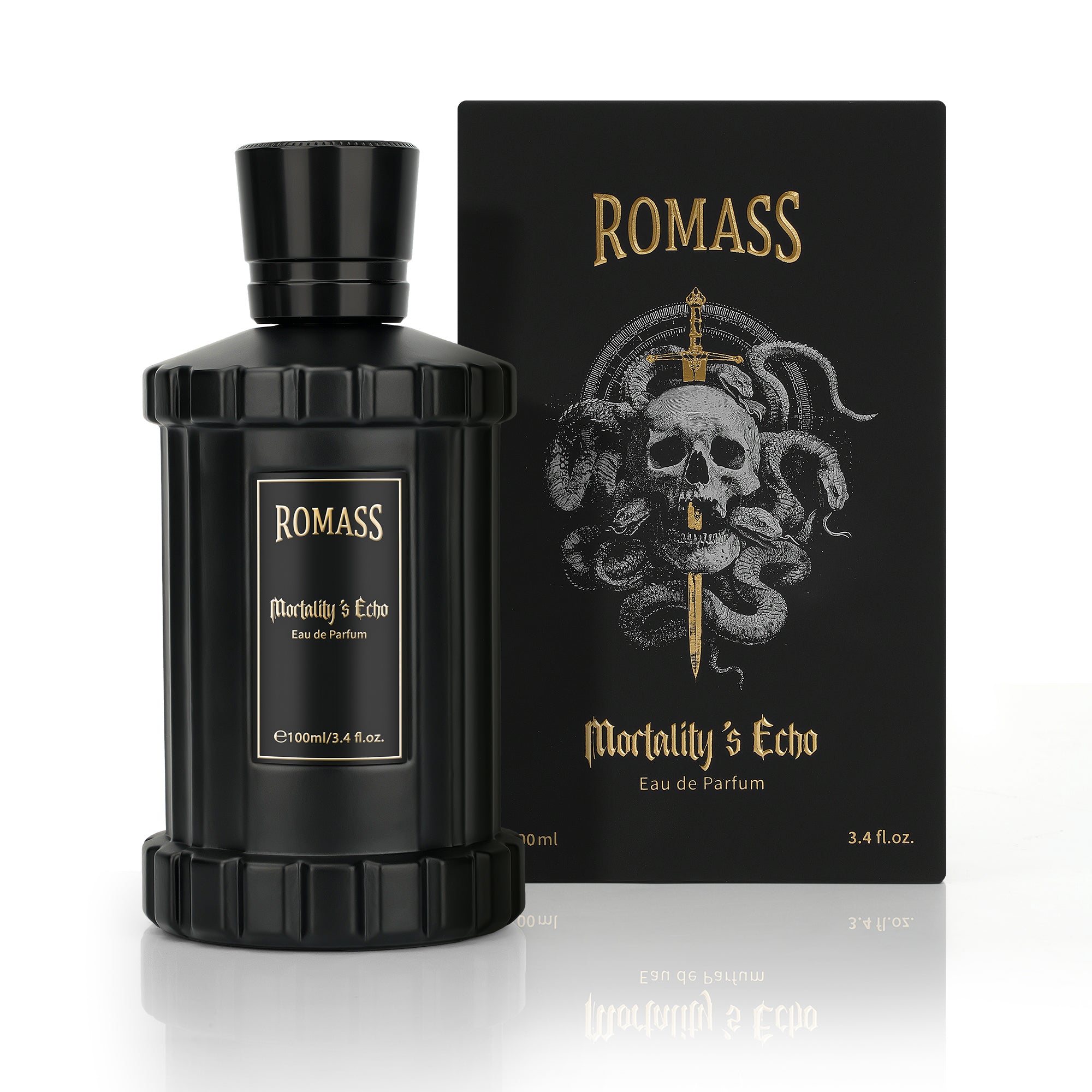 ROMASS Mortality’s Echo Eau de Parfum 3.4oz/100ml | Obsidian Black Bottle | Long-Lasting Dark Gourmand Fragrance | Notes of Dark Cocoa, Rum, and Ancient Cypress