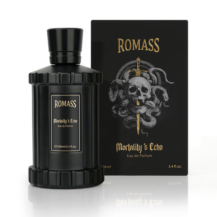 ROMASS Mortality’s Echo Eau de Parfum 3.4oz/100ml | Obsidian Black Bottle | Long-Lasting Dark Gourmand Fragrance | Notes of Dark Cocoa, Rum, and Ancient Cypress